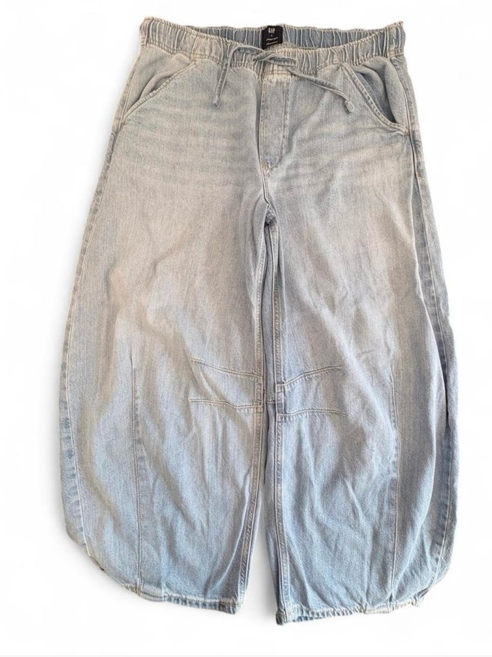 GAP Washed Light-Blue Barrel Pull up Jeans